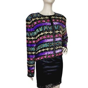 Vintage 80s Tate Mate 100% Silk Beaded Sequined Mixed Media Party Jacket India